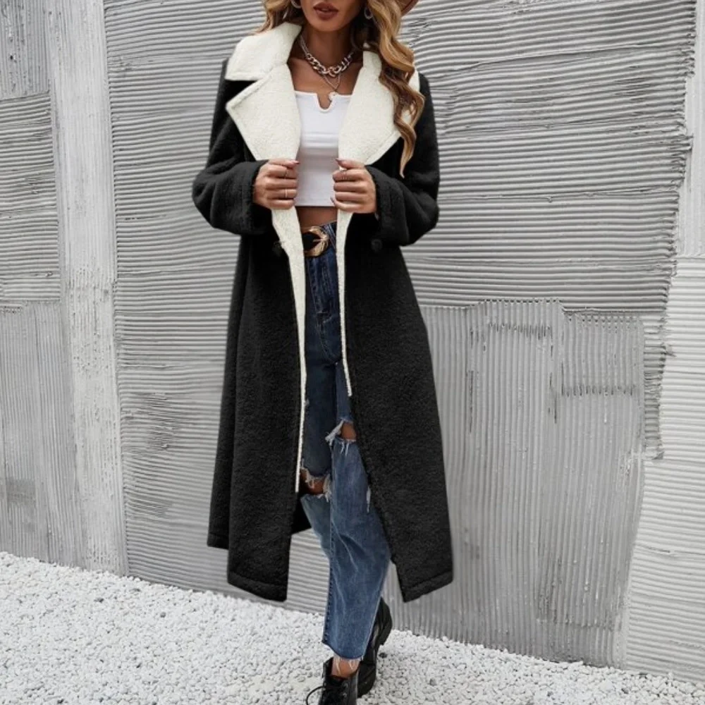 Cozy Khaki Teddy Long Coat Jacket Minimalist - Picture 8 of 12